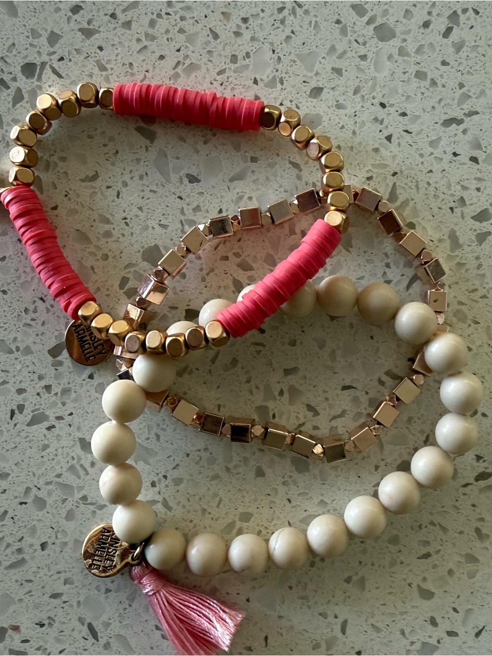 Kinsley Armelle Pink and Cream Beaded Bracelet Set with Gold Accents